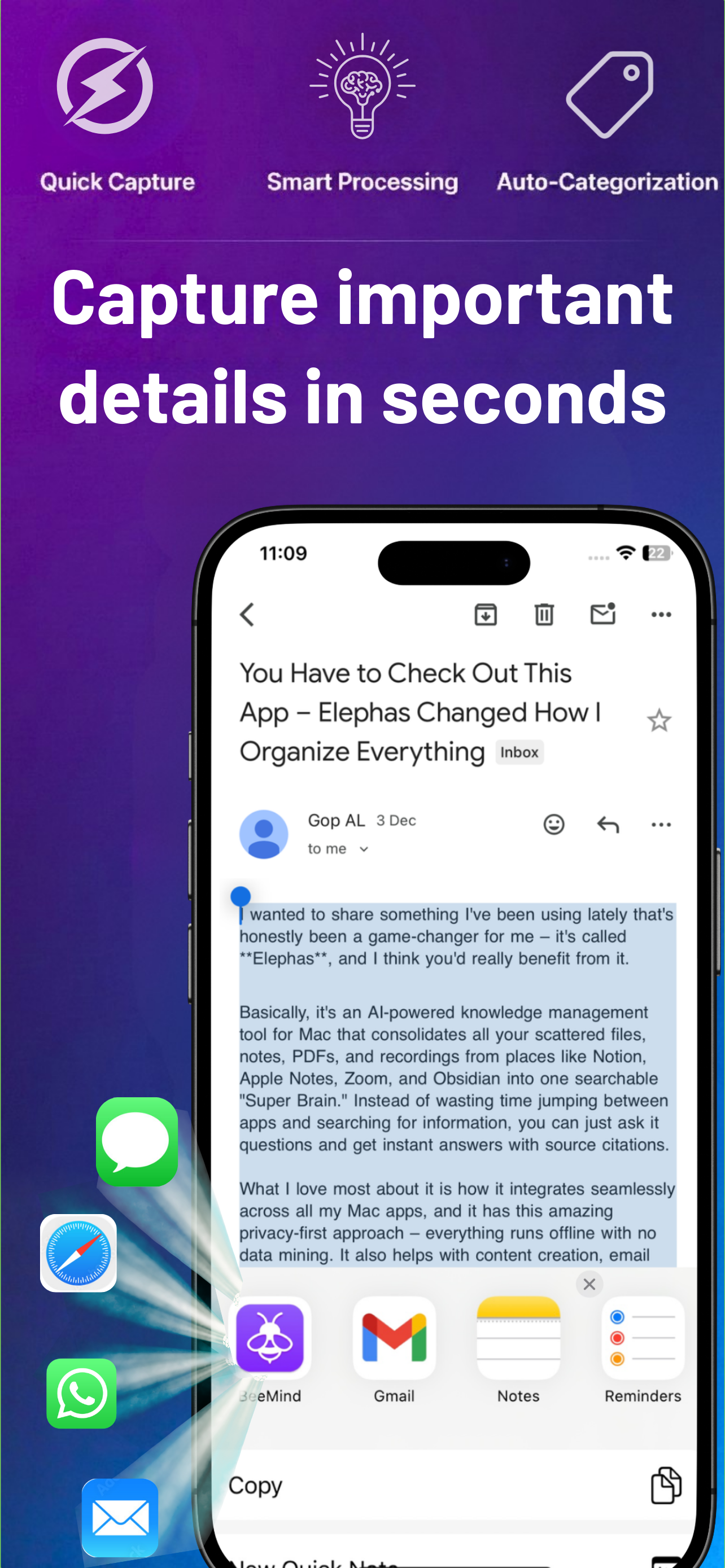 BeeMind iOS App - Share from any app